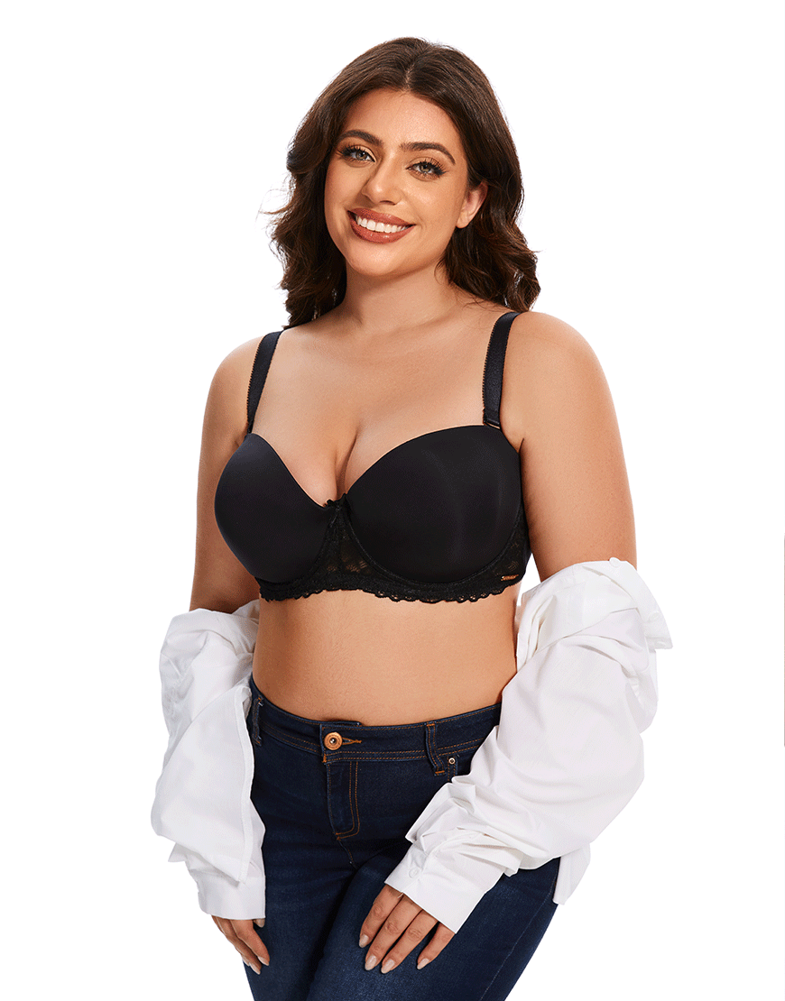 Mesh Curvy Lightly Padded strapless Wired Bra-BLACK