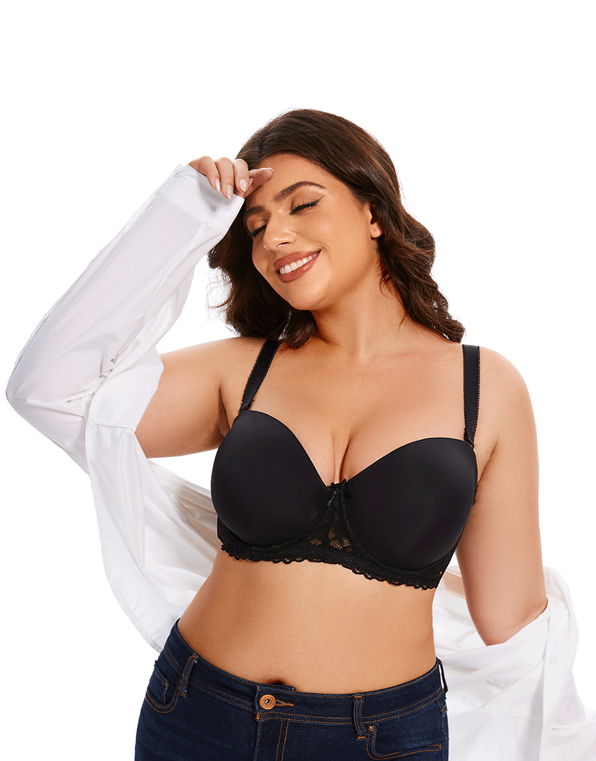 Mesh Curvy Lightly Padded strapless Wired Bra-BLACK